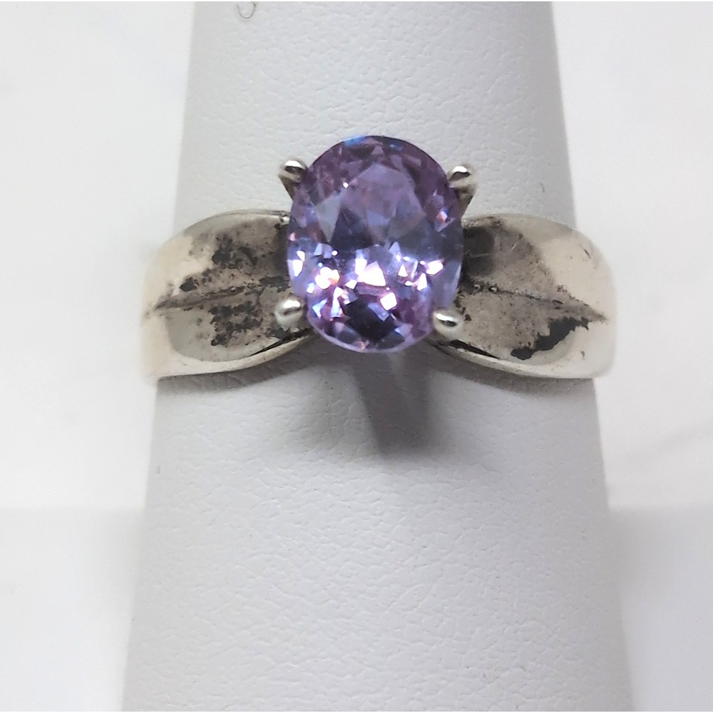Vintage Sterling Silver 925 Ring Oval Purple Stone Size 9 Prong Set